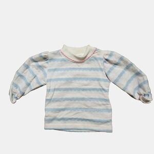 Vintage Health-tex Baby Girl Sweater 9 Mos Puff Sleeve Heart Stripe Pastelcore